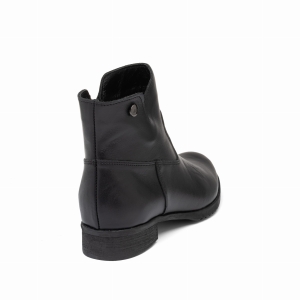 czarne botki ze skóry licowej na płaskiej podeszwie