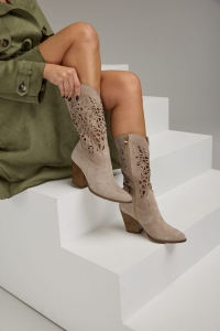 Ażurowe kozaki na wysokim obcasie