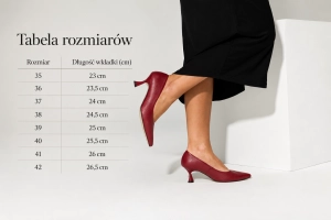 tabela rozmiarów i burgundowe szpilki