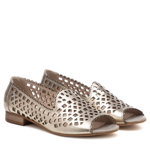 Złote ażurowe sandały z wycięciem na palce