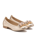 Złote damskie baleriny z oryginalną ozdobą