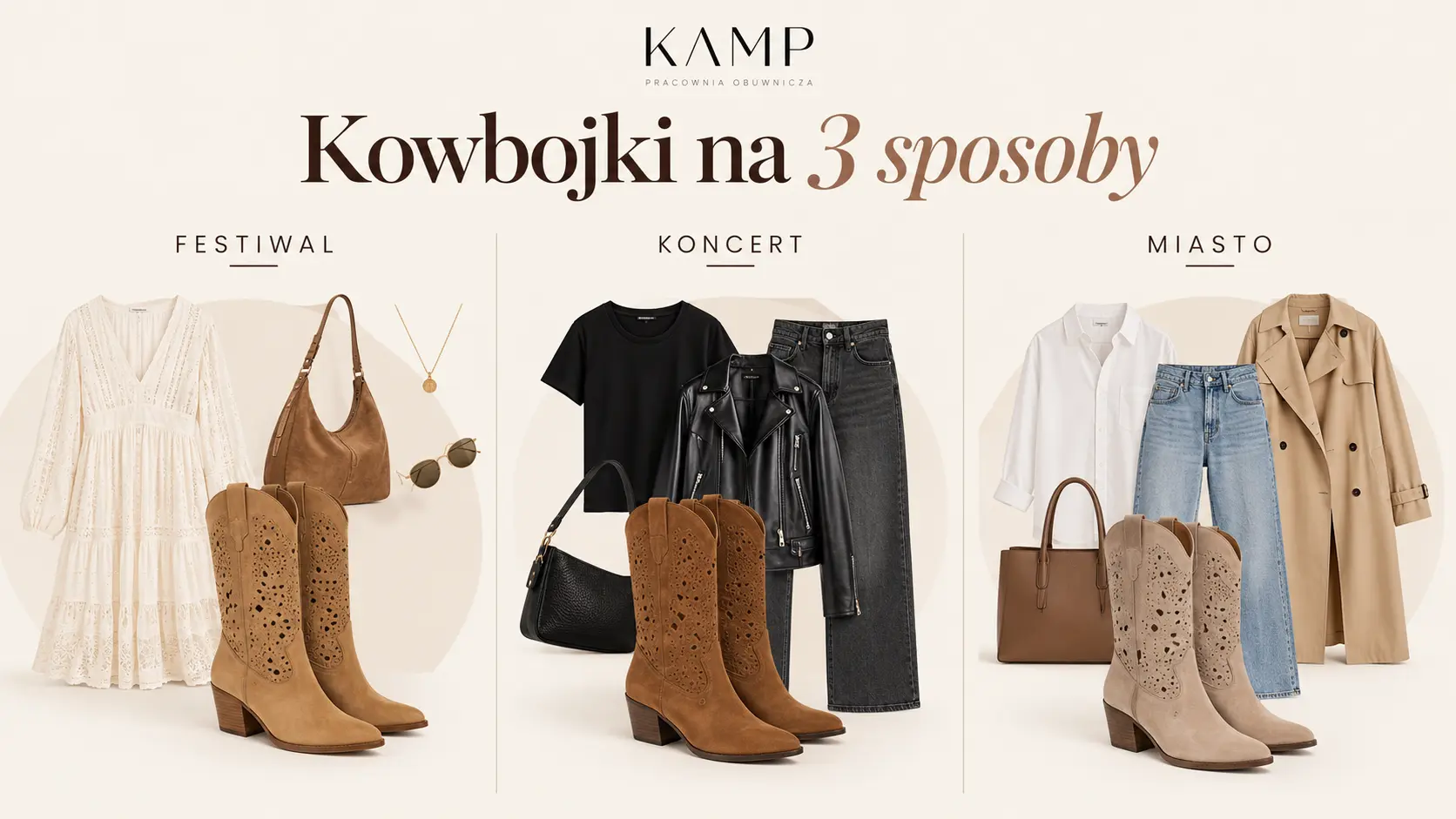 Kowbojki na trzy sposoby w różnych stylizacjach